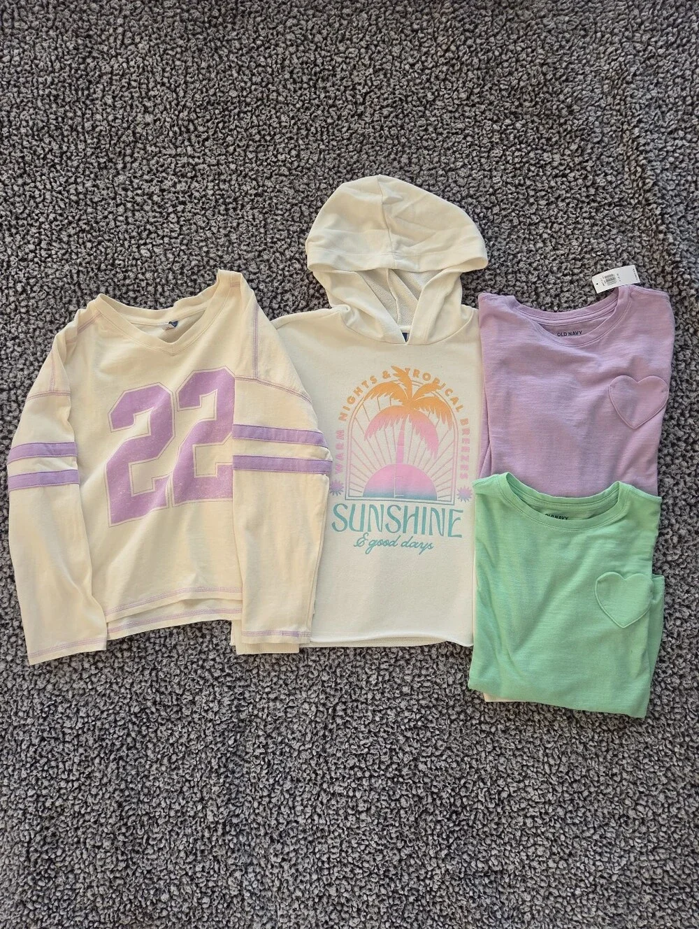 Old Navy Long Sleeve Tops Hoodie Tees Purple Grern Bundle Girls Size 10/12